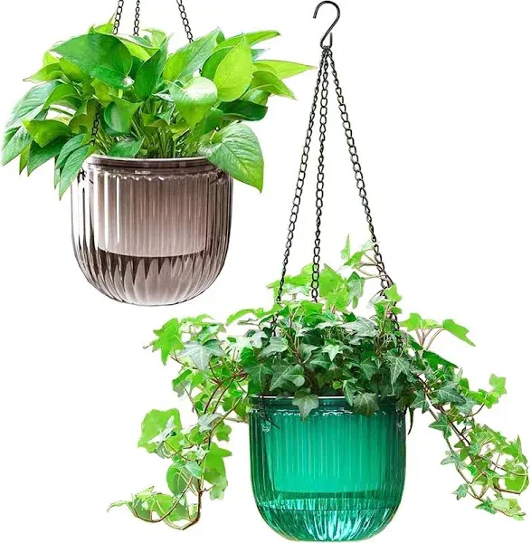 Melphoe 2 Pack Self Watering Hanging Planters Indoor Flower Pots 6.5 Inch Outdoor Hanging Basket