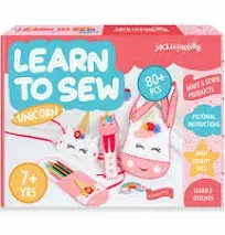 jackinthebox Learn to Sew | Unicorn Theme Kids Sewing kit with 6 Sewing Crafts | Sewing kit for Kids Ages 6 7 8 9 10 | Premium Quality Felt | Has pre-Punched Holes & Easy-to-Follow Instructions