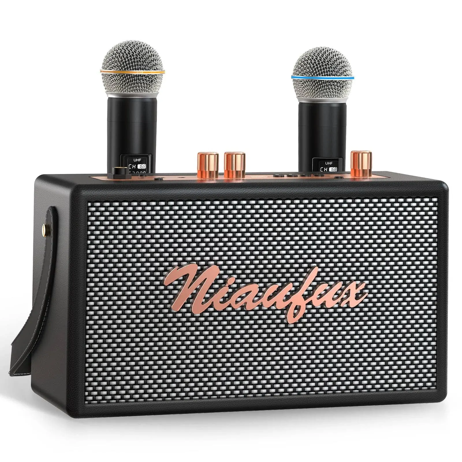 Retro Karaoke Machine with Two Wireless Microphones, Portable Bluetooth Speak...