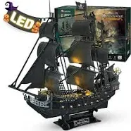 CubicFun LED 340 Piece Pirate Ship 3D Puzzle Queen Anne Blackbeard’s Ship Model