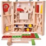 Fun Little Toys Kids Wooden Tool Box Set of 43