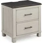 Signature Design by Ashley Darborn Retro 2 Drawer Nightstand with Power Supply and USB Ports, 26.38" Tall, Light Gray & Dark Brown