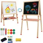 OMOTIYA Adjustable Wooden Easel for Kids, Standing Art Easel for Kids 3, 4, 5, 6, 7, 8 Years Old Boy & Girls, Foldable Toy Painting Easel for Children