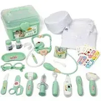 Liberry 30pcs Kid Doctor Kit with Toy Stethoscope & Costume, Green Medical Pretend Play Gift