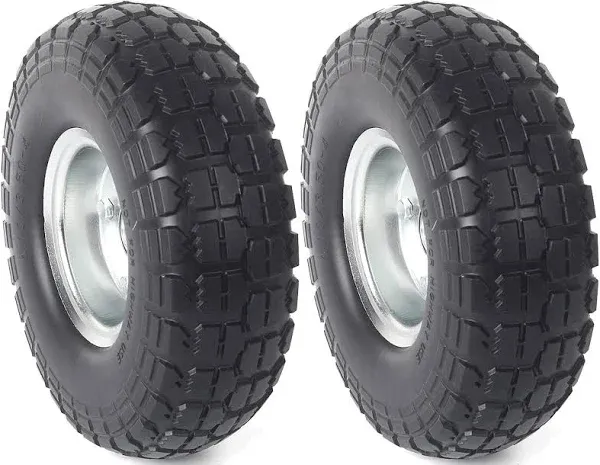 2-Pack 4.10/3.50-4 Tire and Wheel Flat Free - 10 Replacement Solid Rubber Tire