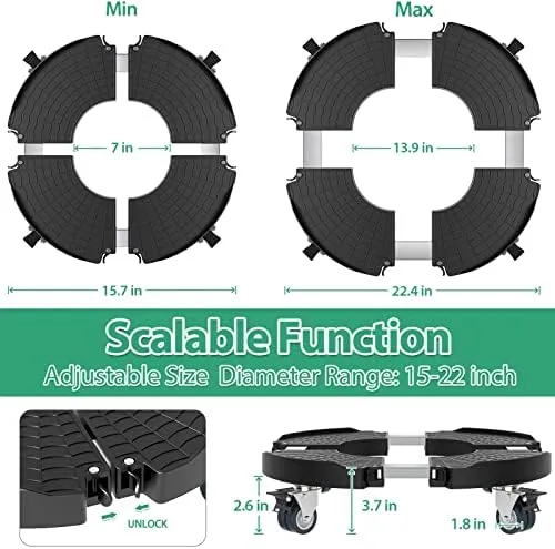 1pc Plant Caddy Stand With 360° Wheels Adjustable 15-22 Inch Rolling Plant Stand Heavy Duty Large Plant Cart Dolly With Casters 440lbs Capacity For La