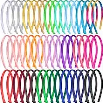 Duufin 50 Pieces Satin Headbands 1 Centimeter DIY Headband Colorful Satin Covered Headband Girls and Women, 25 Colors