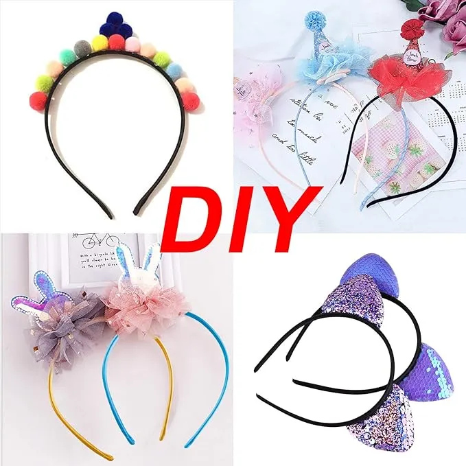 Duufin 50 Pieces Satin Headbands 1 Centimeter DIY Headband Colorful Satin Covered Headband Girls and Women, 25 Colors