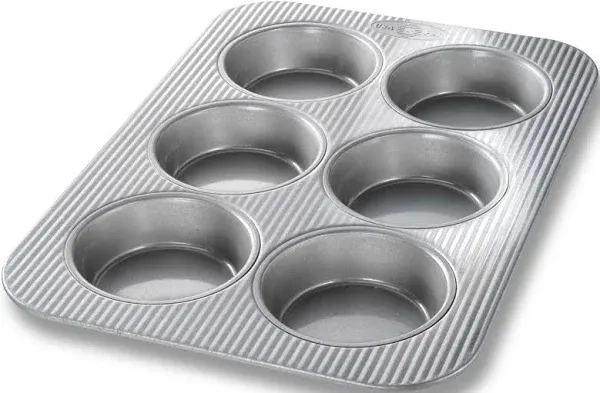 USA Pan Mini Round Cake and Cinnamon Roll Pan, 6 Well, Nonstick & Quick Release Coating, Made in the USA from Aluminized Steel, 15-3/4 by 11