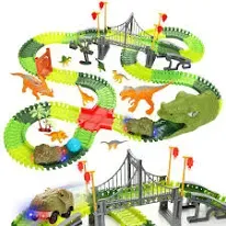 BEMITON Dinosaur Toys Race Car Track Create a Dinosaur World Road Race Flexible Dinosaur Track Toys Set