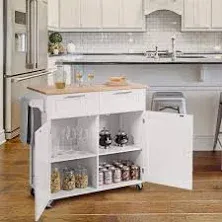 Costway Kitchen Island Cart Rolling Storage Trolley with Towel Rack and Drawer