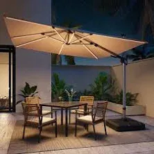 LAUSAINT HOME Outdoor Patio Umbrella with Solar Lights, 10 FT Large Cantilever Umbrella Windproof Offset Patio Umbrellas for Garden, Deck, Lawn, Pool, Backyard (Square, Gray)