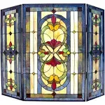 Chloe Lighting Tiffany-glass 3pcs Folding Victorian Fireplace Screen 40" Wide