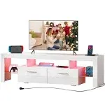 Modern LED 63 inch TV Stand for 50 55 65 70 inch TV with LED Lights and Storage Drawers, LED Entertainment Center for Living Room, Bedroom, High Gloss White TV Console, Television Stands