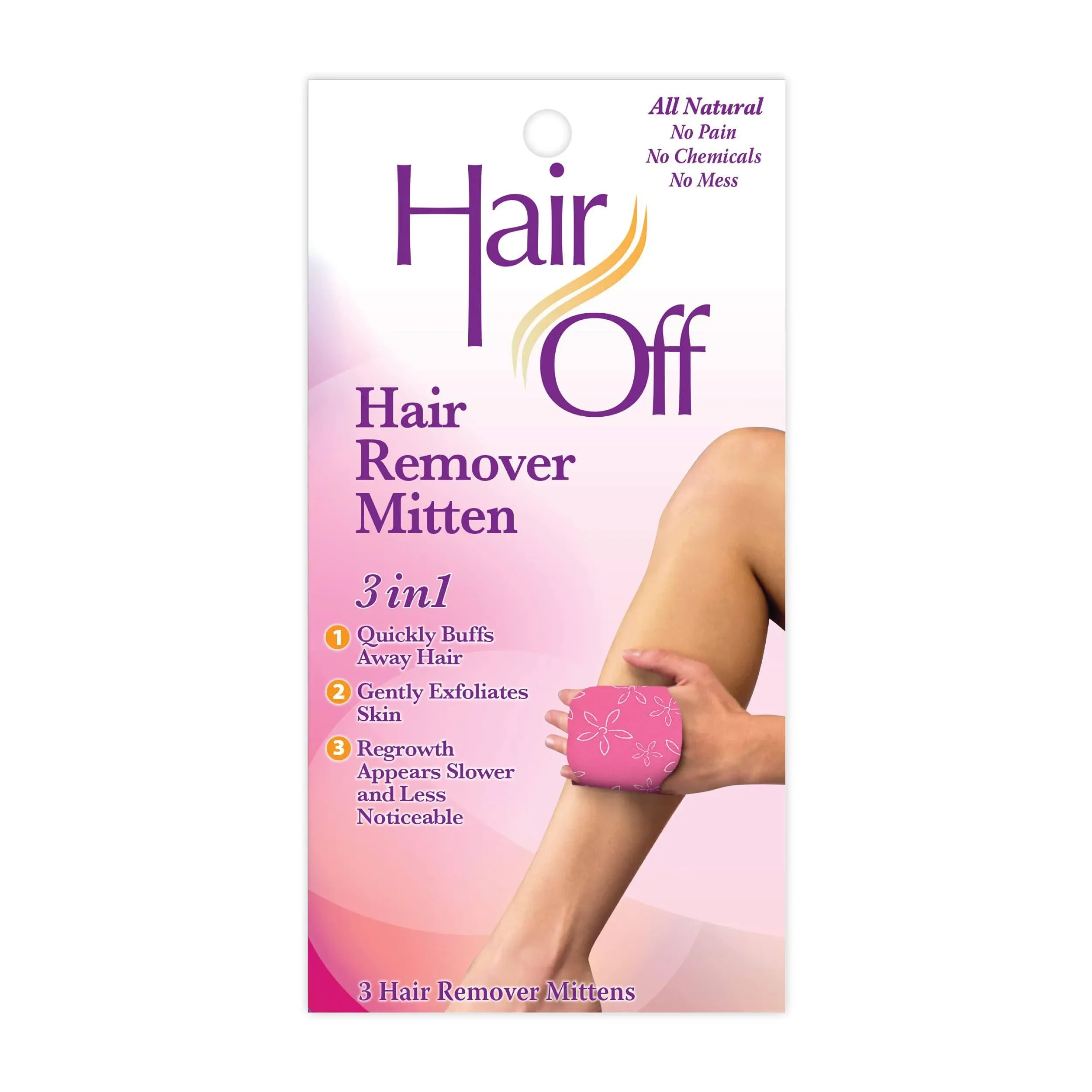 Hair Off 3-in-1 Hair Remover Mitten, Cucumber Melon - 3 count