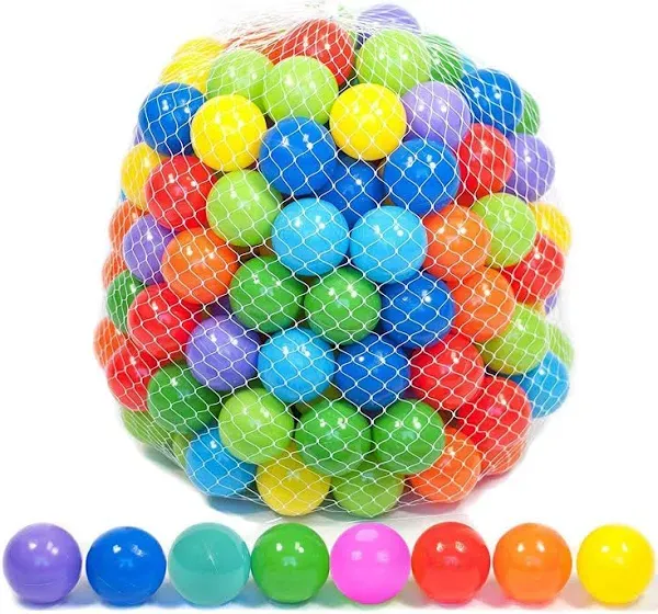 Playz 50 Soft Plastic Mini Balls W/ 8 Vibrant Colors - Crush Proof, No Sharp Edg