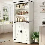 71in Farmhouse Kitchen Pantry Cabinet,Tall Storage Cabinet with 2 Doors and Adjustable shelves,with Load-Bearing Steel Pipe,Wood Storage Cabinets for Kitchen,Dining Room,Bathroom(White)