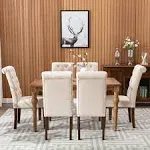 COLAMY Button Tufted Dining Chairs Set of 6, Accent Parsons Diner Chair Upholstered Fabric Dining Room Chairs Stylish Kitchen CH