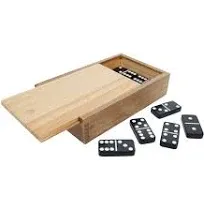 WE Games Double 6 Black Dominoes with White Dots in Wooden Case - Family Games, Party Games, Outdoor and Yard Games, Birthday, Retro Dominoes Set for Adults