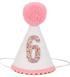 First Birthday Hat with Pink Pom Topper - Glitter White Hat, 1st Birthday Cake Smash Photo Prop, Pink Girl Decoration