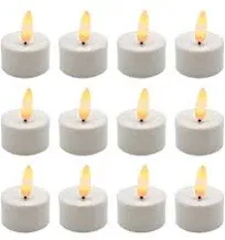 LumaBase Battery Operated 3D Wick Flame Tea Lights, White - Set of 12