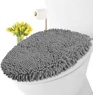 LuxUrux Toilet Lid Cover, Extra-Soft Plush Seat Cloud Washable Shaggy Microfiber Standard Toilet Lid Covers for Bathroom Machine Wash & Dry. (18x18 inches, Brown)