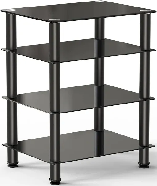 Fitueyes 4-tier Media Stand Audio/Video Component Cabinet with Glass Shelf for/Apple Tv/xbox One/ps4 As406001gb