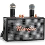 Retro Karaoke Machine with Two Wireless Microphones, Portable Bluetooth Speak...