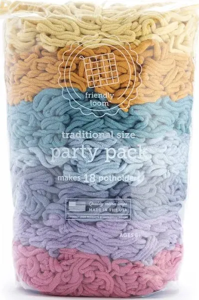 Friendly Loom Party Pack Rainbow 7" Traditional Size Cotton Loops Makes 18 Potholders by Harrisville Designs Made in The USA Make Pride