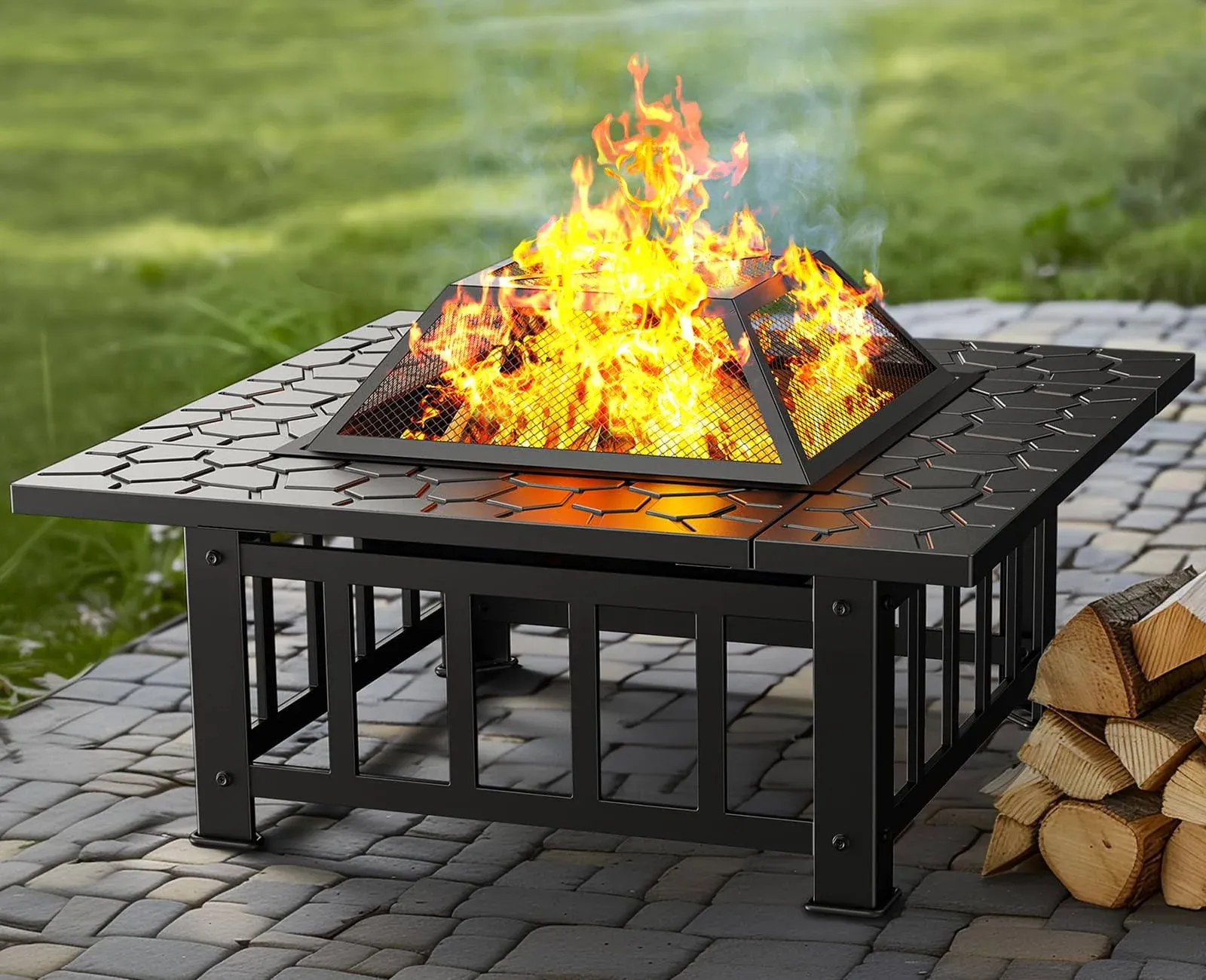 Ciays 32 inch Fire Pit 3-in-1 Multipurpose Outdoor Fire Pit Table with Spark ...