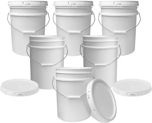 5 Gallon Bucket Only, Made in USA, Food Grade, Durable 90 Mil All Purpose Pail, Contains No BPA Plastic, Premium HPDE, Lids Not included (White, 1)