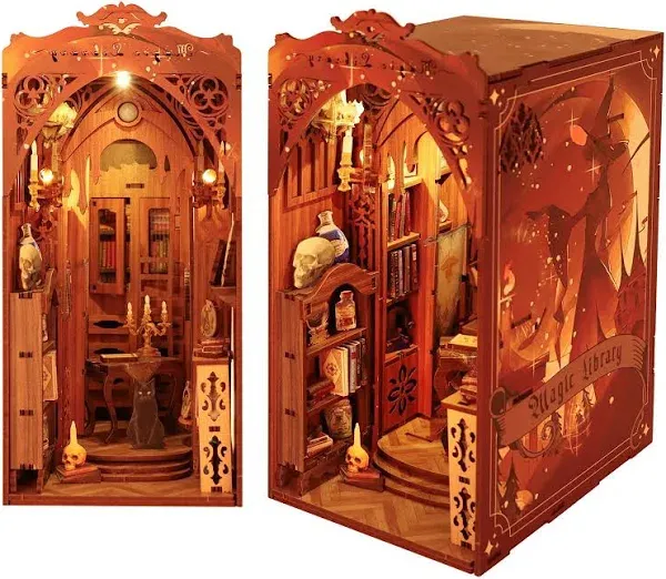 DIY Book Nook Kit for Adults, DIY Miniature House Kit Insert Decor with LED L...