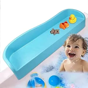 Skywin Bathtub Shelf - Kids Bath Tub Shelf and Organizer for Baby Bath Toys - Splash Proof Bathtub Water Guards Shelf Play Time for Kids Bath, Easy Attached Bathtub Splash Guard Shelf (Blue)