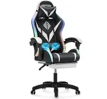 Gaming Chair with Massage and LED Lights Ergonomic Computer Chair White+black