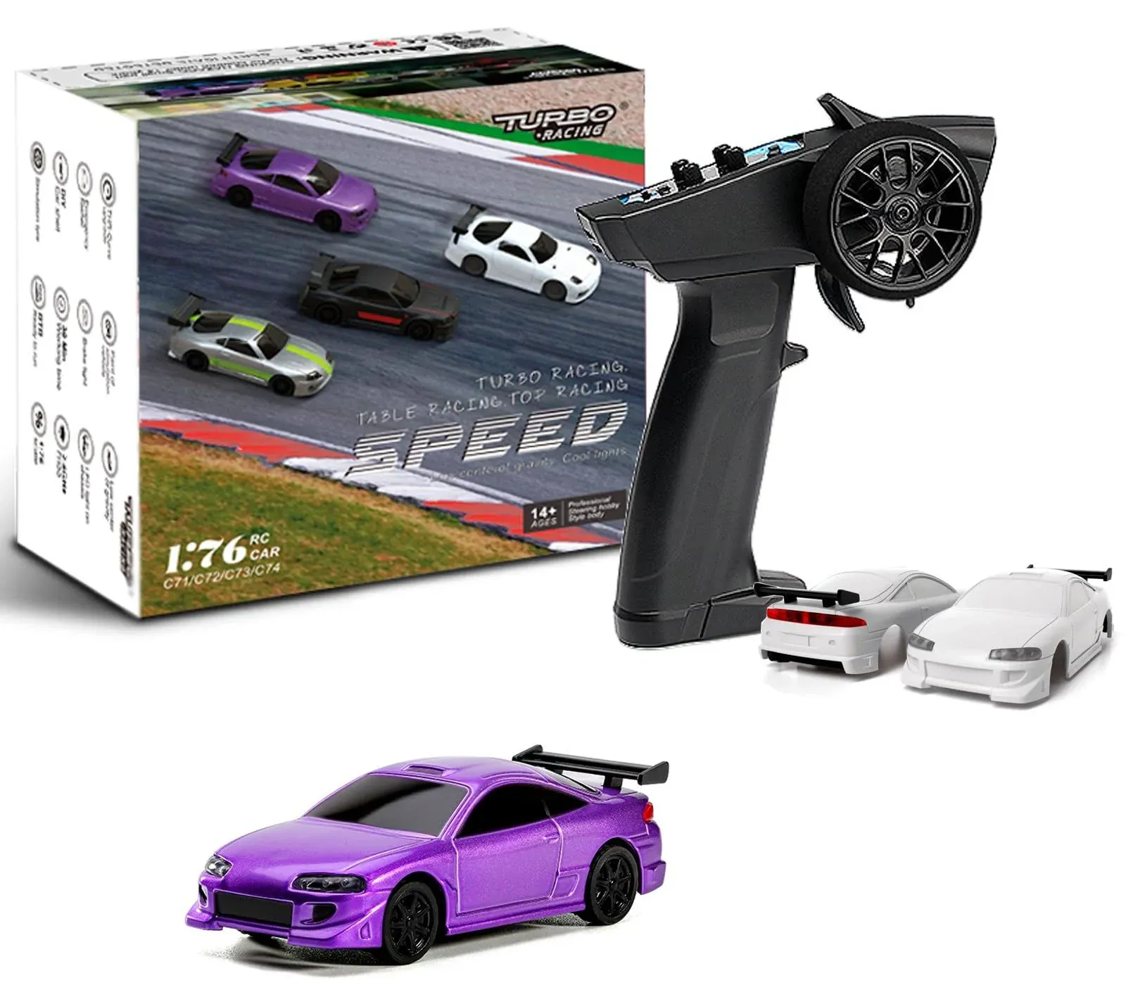 Turbo Racing 1:76 C82 RC Truck Car Full Proportional RC Mini Sports Car Remote Controller for Adults Gift(Black)