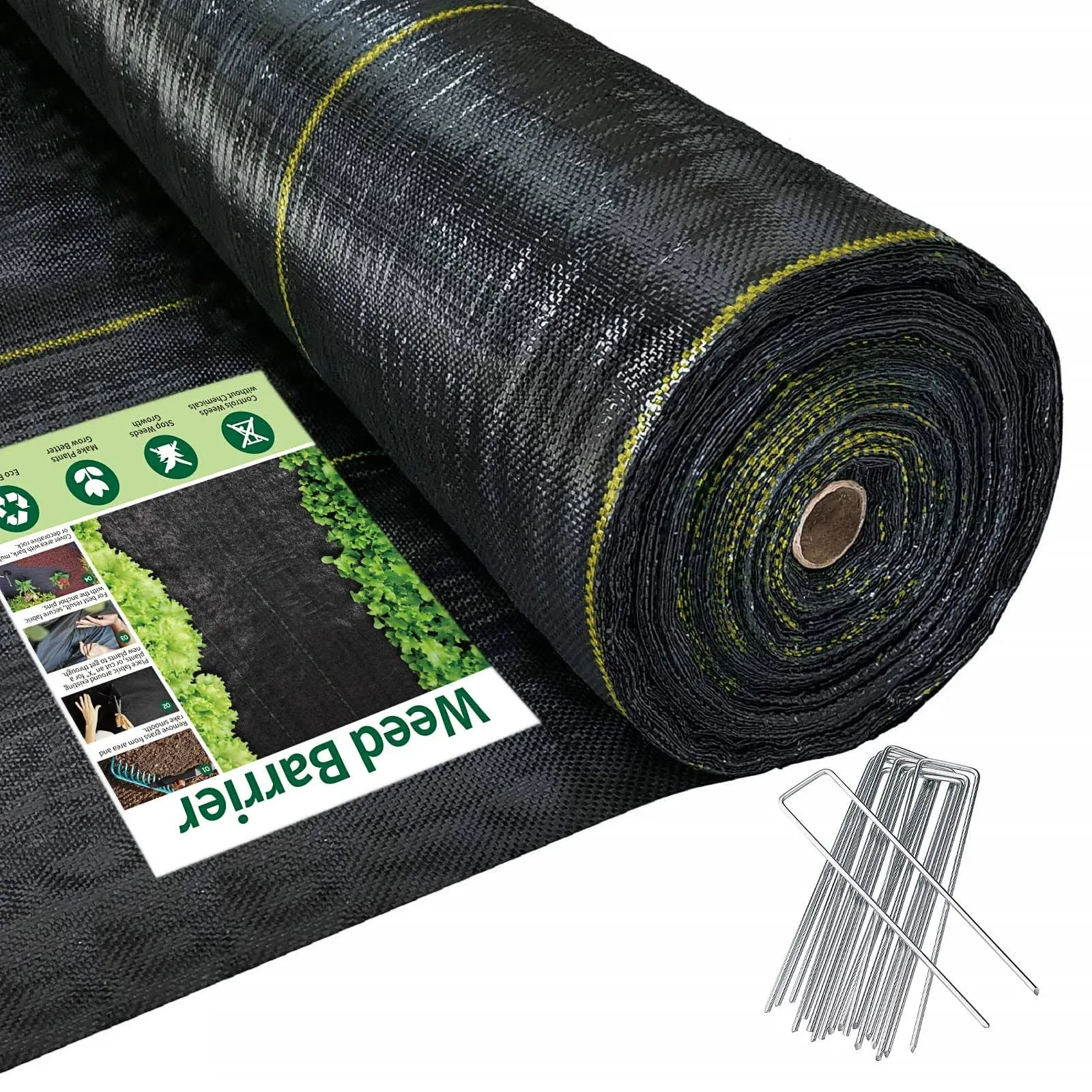 6ft x 300ft Weed Barrier Landscape Fabric, 3.2 OZ Heavy Duty Gardening Ground Cover Mat, Woven Geotextile Fabric Mulch Cloth, Black Garden Bed Liner for Landscaping, Driveway, Farm, Greenhouse