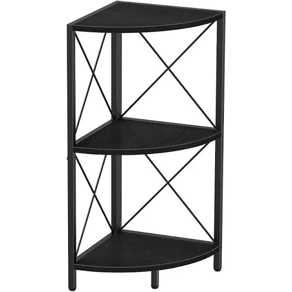 Corner Shelf With Metal Frame, 3 Tier Corner Storage Organizer, Freestanding Corner Bookshelf Stand Display Rack For Kitchen, Living Room, Black, Size