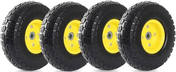 AR-PRO 4.10/3.50-4&#034; Flat Free Tire and Wheel 4-Pack - 10 Inch Solid Rubber Tires