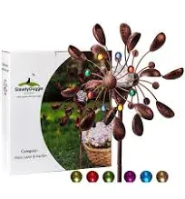 SteadyDoggie Solar Wind Spinner - Metal Garden Decor with Multi-Color Changing LED Lights - Garden Wind Spinners - Kinetic Windmill Sculpture for