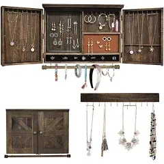 Rustic Wall Mounted Jewelry Organizer with Wooden Barndoor Decor,Wooden Wall Mou