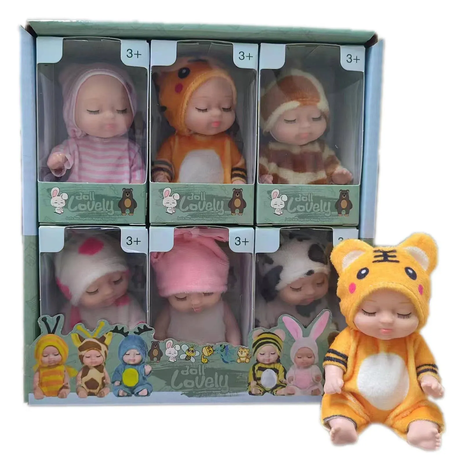 4 Inch Mini Baby Dolls 6pcs Gift Set, Cute Small Baby Doll Toys with Animal Clothes, Suitability Kids 3 and up (B Edition)