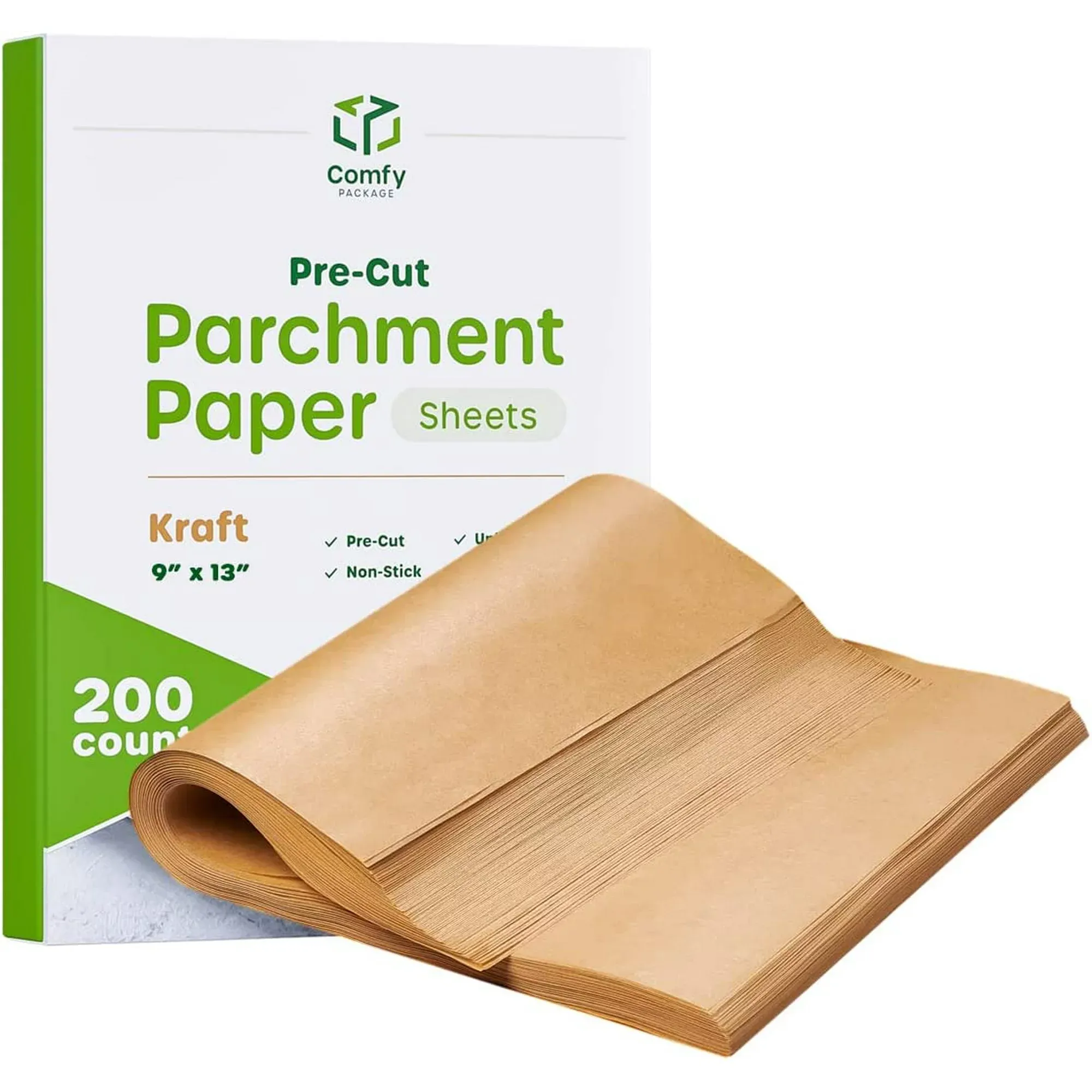 Comfy Package 9 x 13 inch 200 Count Precut Baking Parchment Paper Sheets Unbleached Nonstick Sheets for Baking Cooking