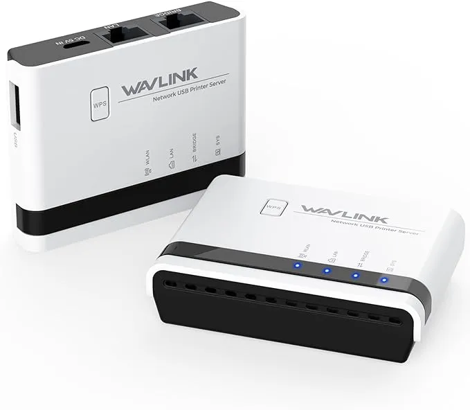 WAVLINK Wireless Print Server, USB WiFi Print Server with 100Mbps LAN & Bridge, Wired/Wireless/Standalone Modes, USB2.0, Compatible with Windows, Mac and All RAW-Supported Printers