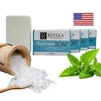 Reveka Skincare 4-Pack Magnesium Soap Bar, Triple Milled Bar Soap with Shea Butter, US-Crafted Peppermint Soap, 4-in-1 Natural Soap Bar for Face, Body, Hair & Shaving, 4 Bars (7 oz. Each)