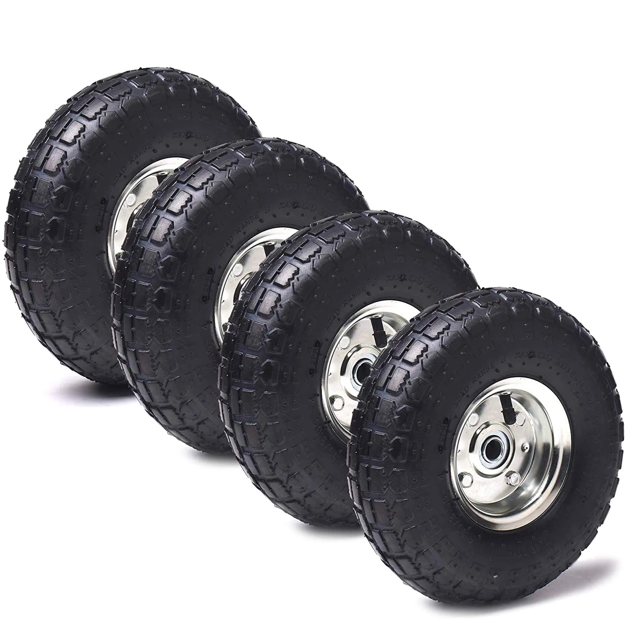 4 Pack 10-Inch Tires and Wheels 4.10/3.50-4 Replacement Utility Tires for Dolly, Hand Truck, Gorilla Cart, Generator, Lawn Mower, Garden Wagon With 5/8-Inch Axle Borehole and Double Sealed Bearings