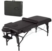 BestMassage Massage Table Portable Massage Bed Spa Bed 30 Inches Wide Height Adjustable 2 Fold PU Lash Bed with Half Bolster Oxford Cloth Backpack for Spa Footmassage Facial CareSpa Tattoo,Black