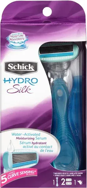 Schick Hydro Silk 5 Hydra-Boost Razor Handle + 2 Cartridges with Shea Butter