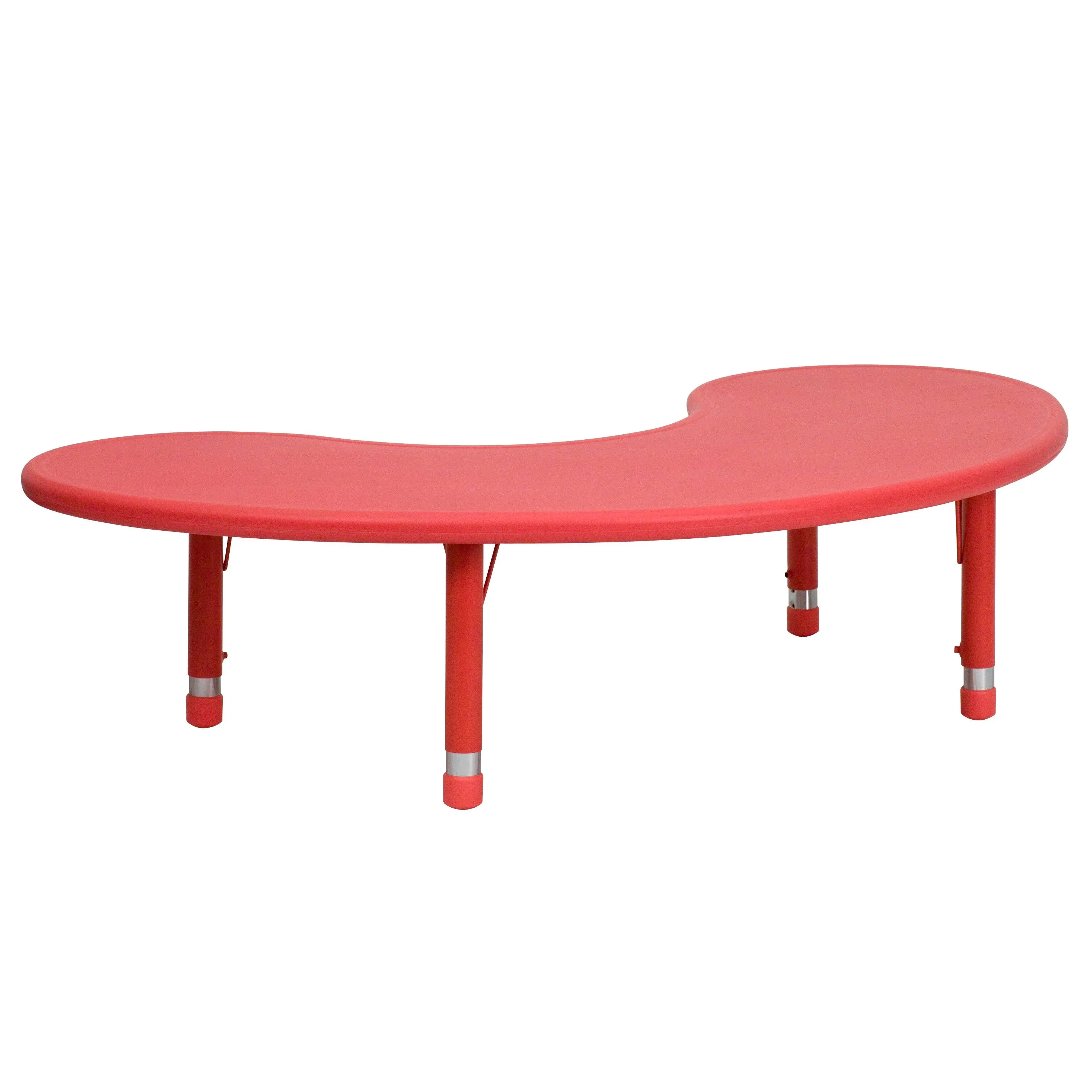 Flash Furniture YU-YCX-004-2-MOON-TBL-RED-GG Red Half Moon Plastic Top Safety Rounded Corners Preschool Activity Table