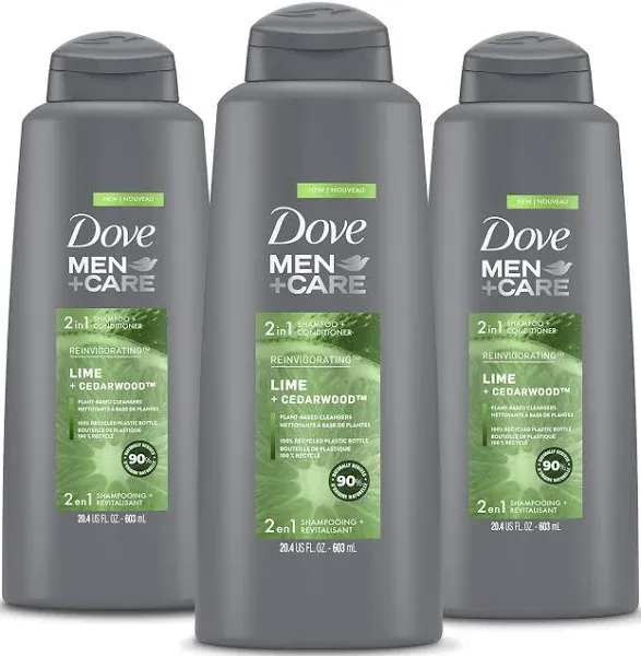 Dove Men+Care 2 in 1 Shampoo & Conditioner Eucalyptus & Birch For Healthy-Looking Hair Naturally Derived Plant Based Cleansers 12 oz