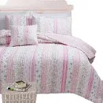 Romantic Chic Lace Pink Cotton Quilt Set, King Set